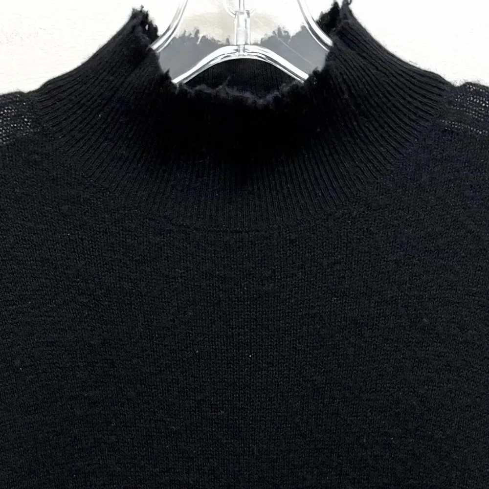 R13 Cashmere Sweater Long Sleeve Mock Neck Distressed Hem Black Size S